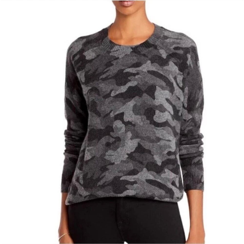 Aqua 100% Cashmere Camo Crew Sweater Gray Black Size Medium - Picture 6 of 15